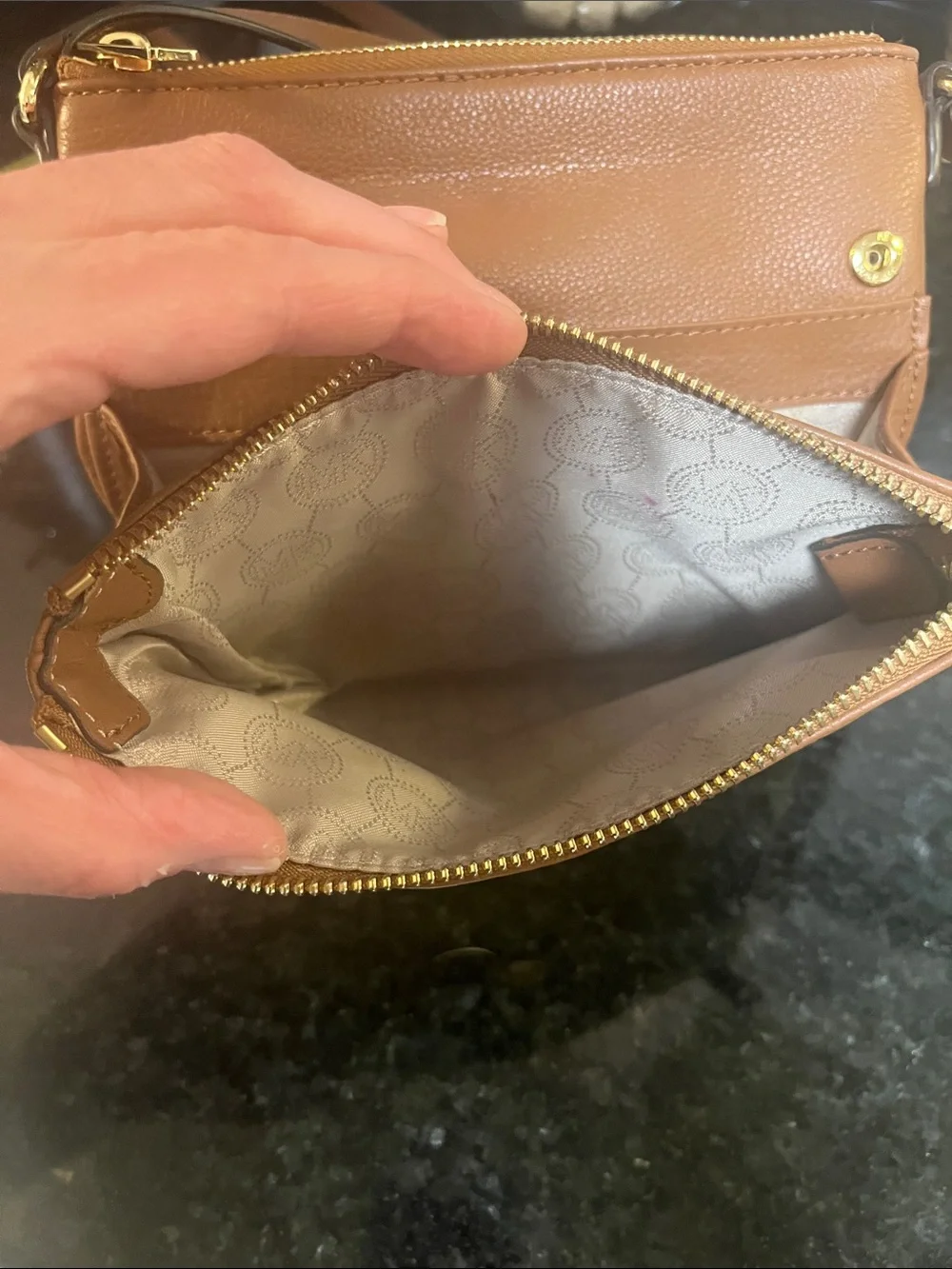 Michael Kors Brown Leather Crossbody with Gold MK Emblem